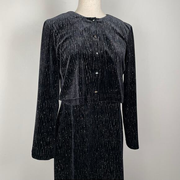 90s VTG Ronni Nicole 2-Pc Velvet Evening Dress w/ Jacket Black Glitter Sparkly - Picture 2 of 16